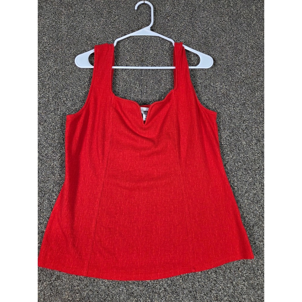 Ava & Viv Blouse Tank Women 1X Red Notched Square Neck Textured Sleeveless Top